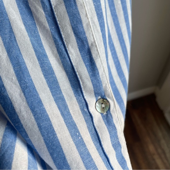 Flint & Moss M Striped Linen Blend Long Button Down Shirt Tunic Coastal Grandma - Picture 8 of 12